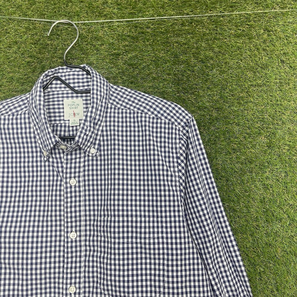 Vintage J.Crew Oarsman Shirt Mens Small Button Up Poplin Blue Gingham Preppy